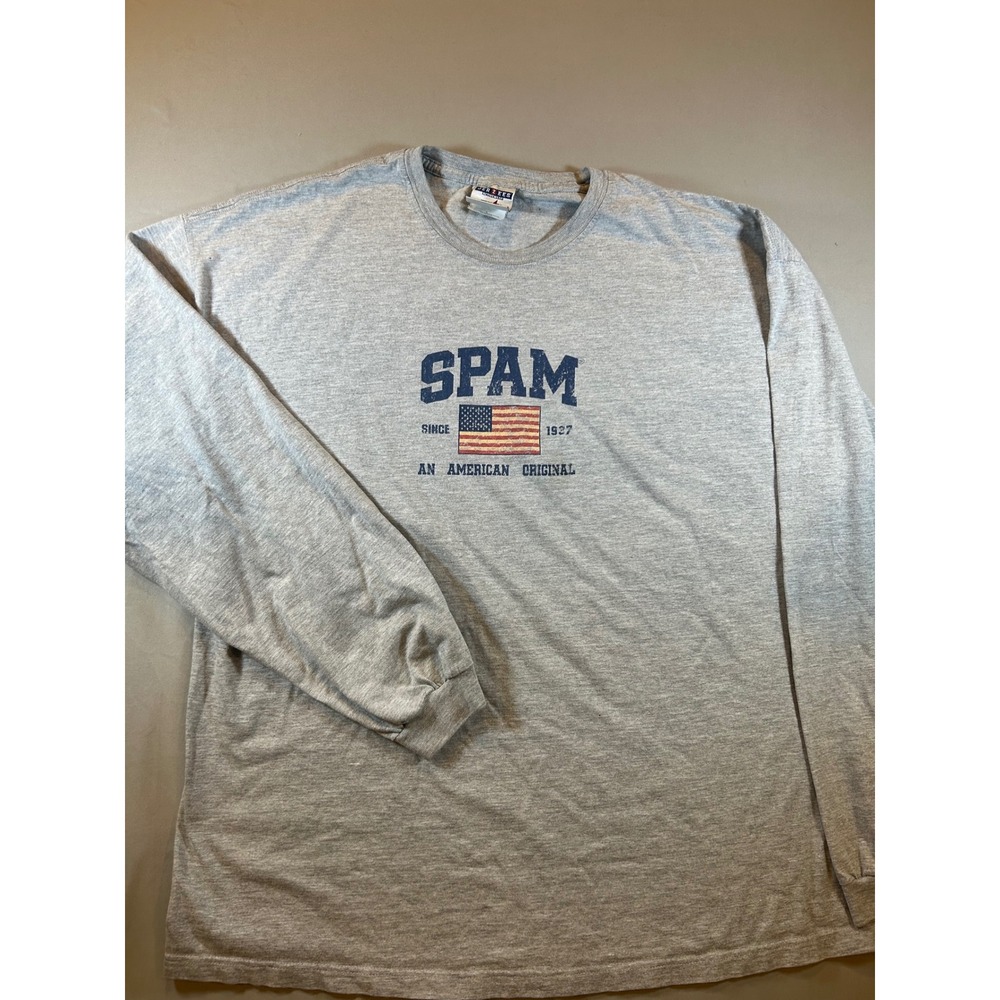Jerzees Mens SPAM Graphic Long Sleeve T-Shirt Gray American Original Large